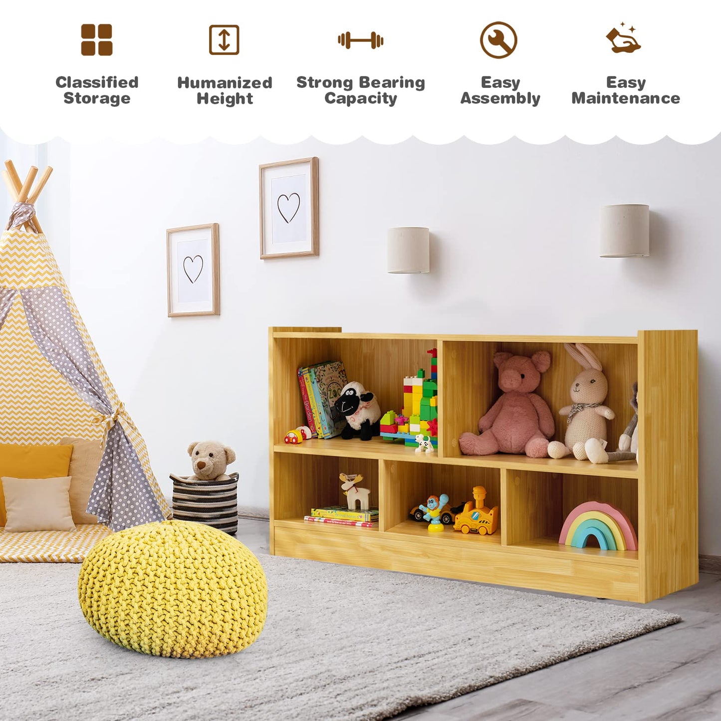 2 Tier Open Storage Shelving Unit with 5 Compartments