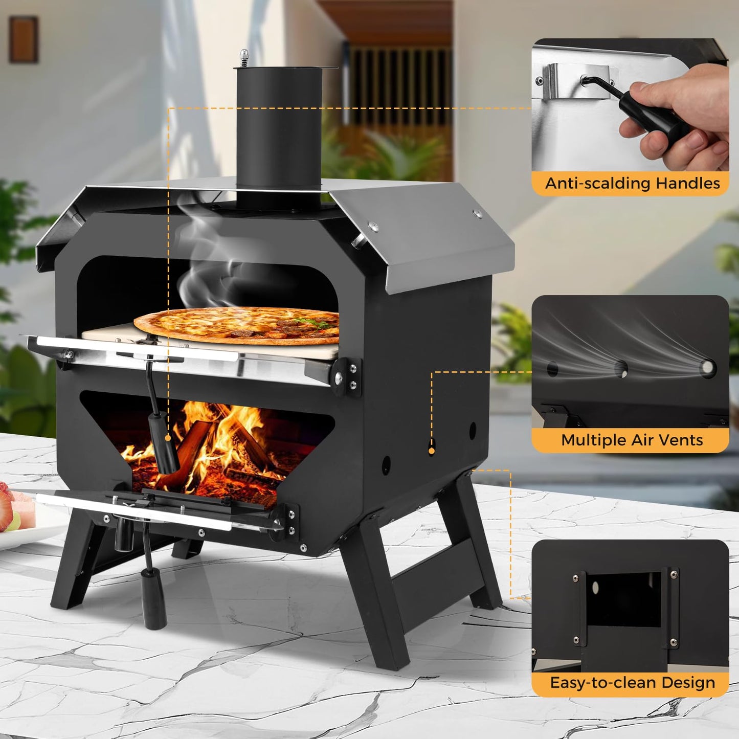 45 cm Outdoor Pizza Oven with Pizza Stone and Oxford Cloth Cover
