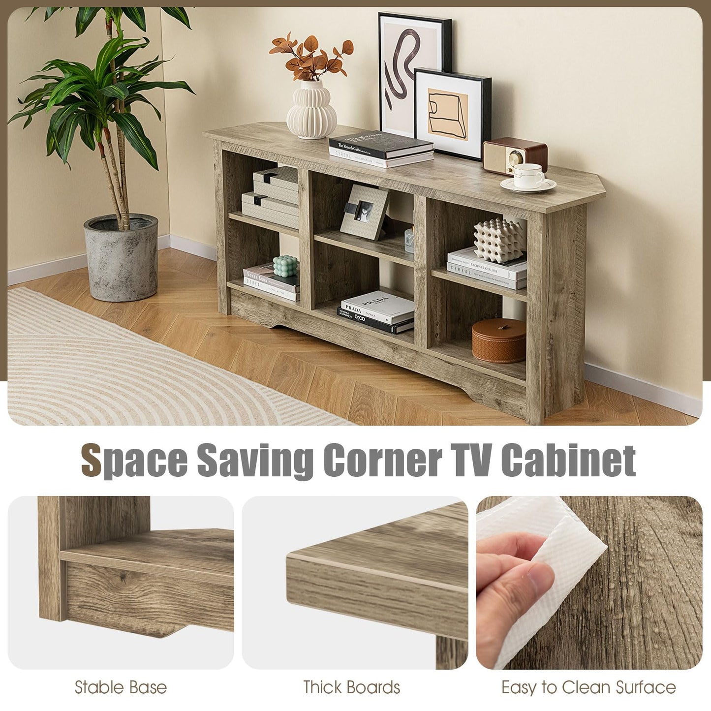 147cm TV Stand for TVs up to 65 Inches with 6 Open Storage Shelves