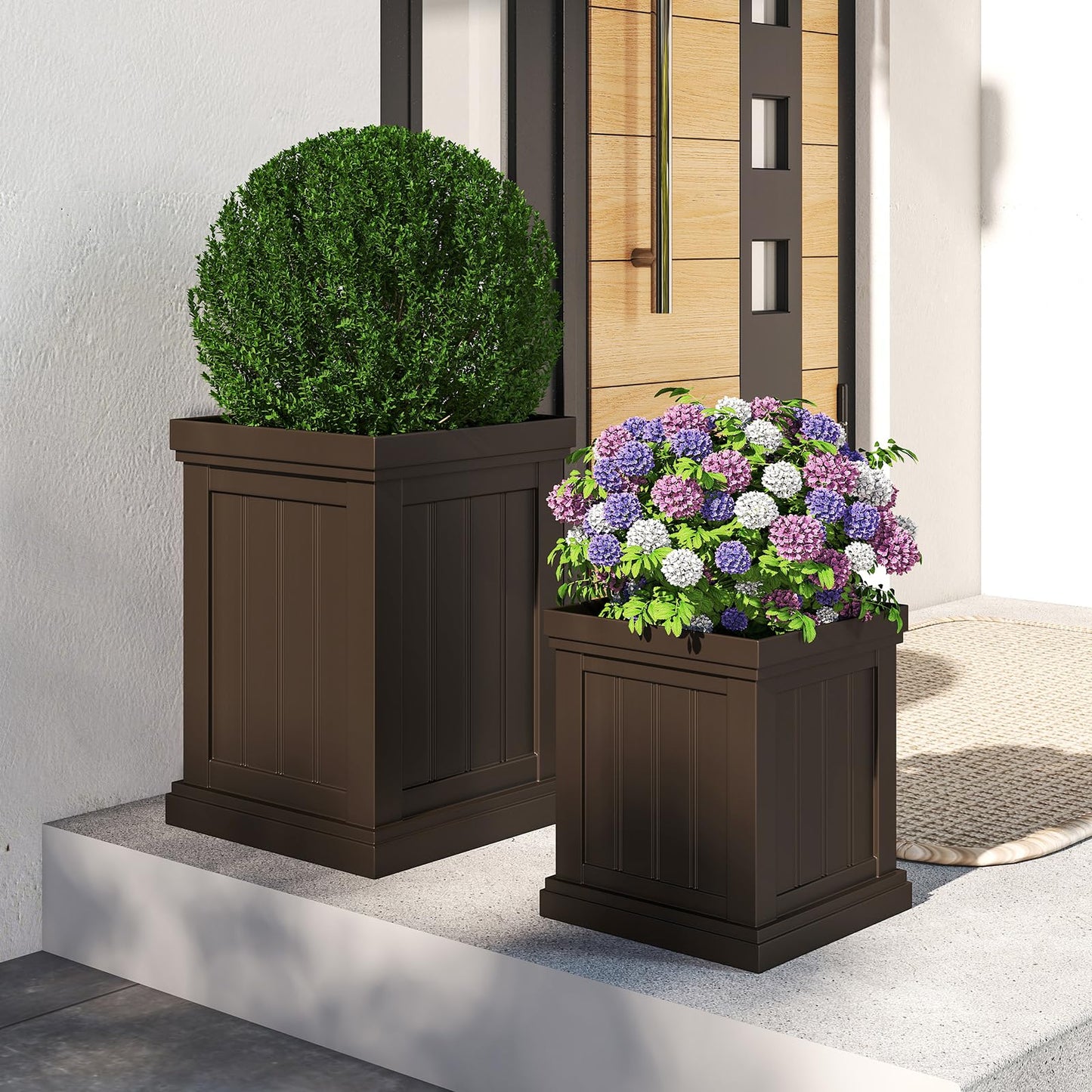 Giantex Square Plastic Planters Set of 2 48cm Large & 32cm Small Flower Pots with Drainage Holes