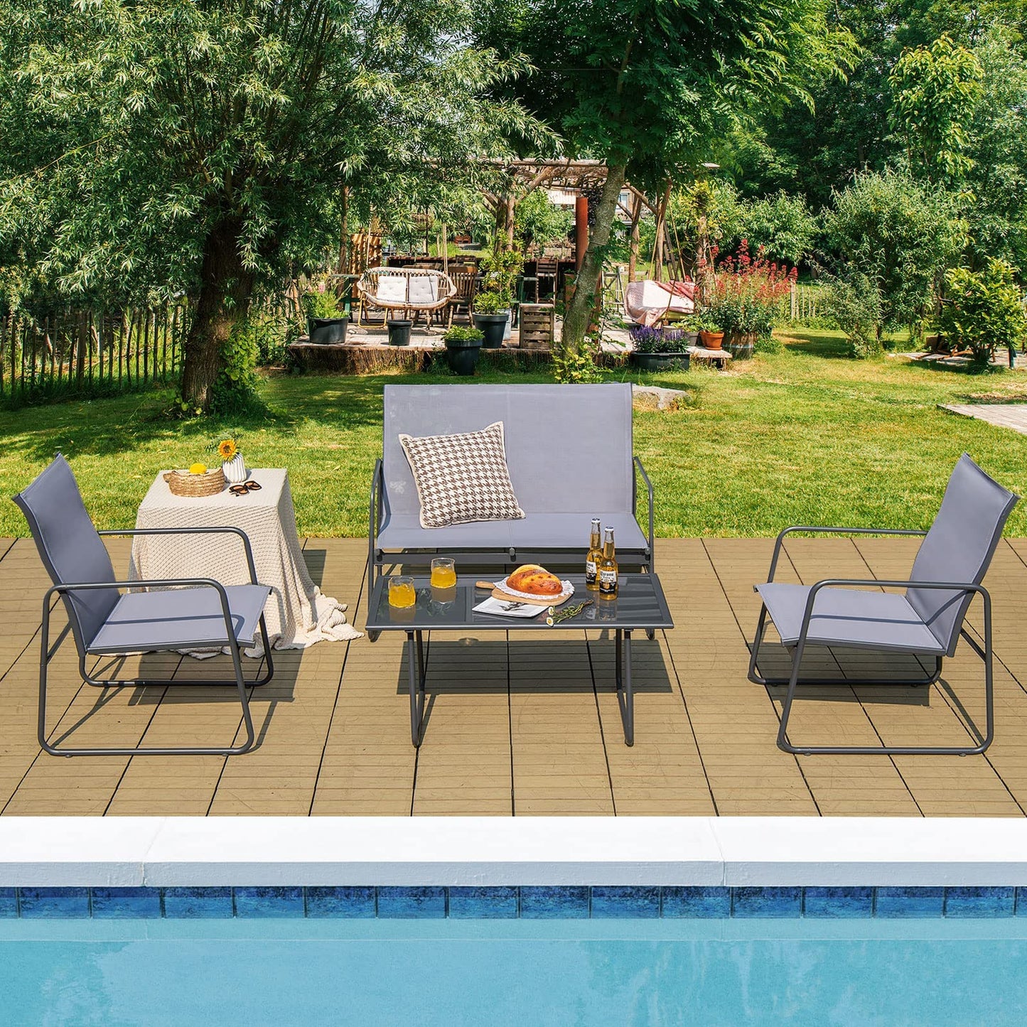 Outdoor Conversation Furniture Table Chairs Set for Balcony Lawn Poolside
