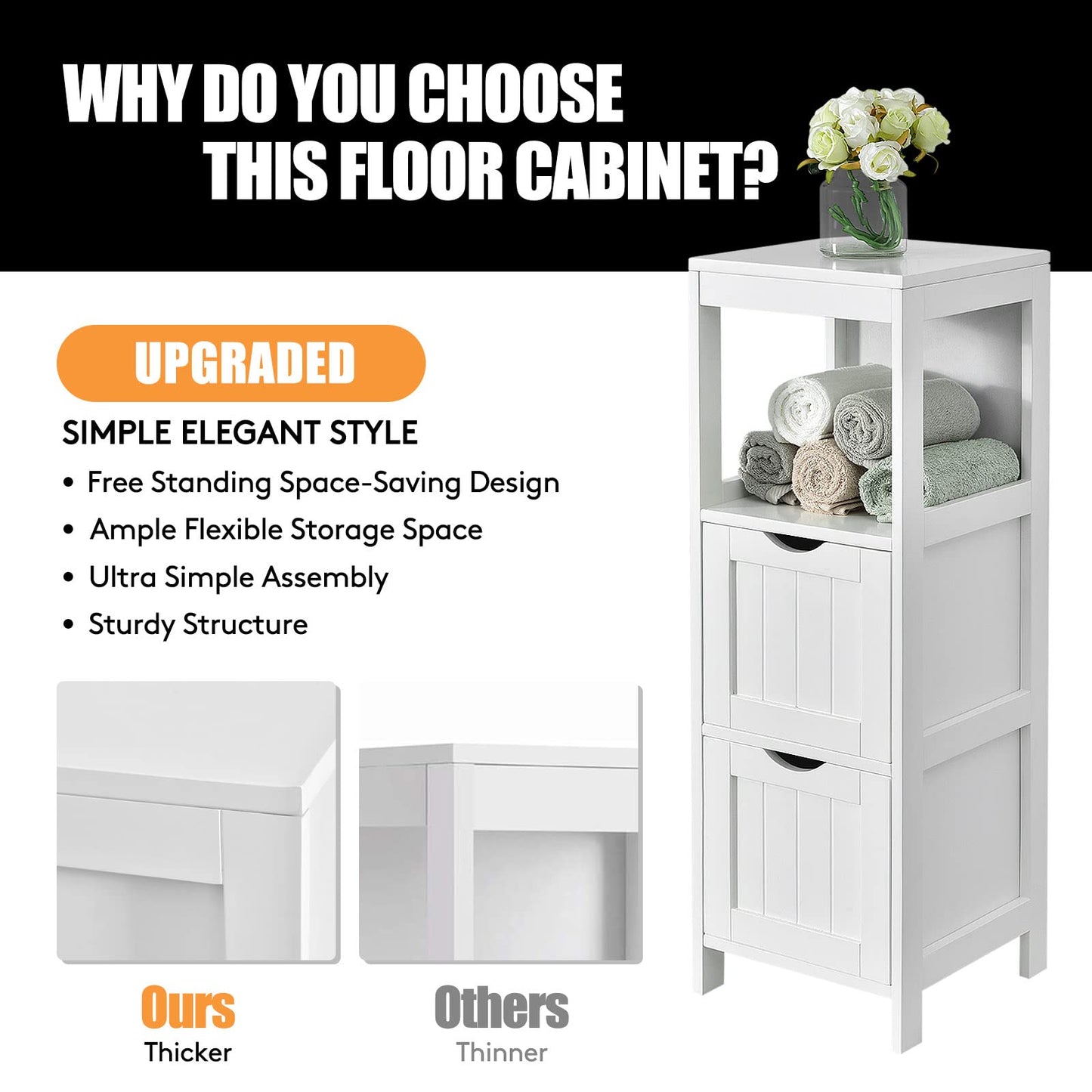 Bathroom Storage Cabinet with 2 Removable Drawers and Open Shelf