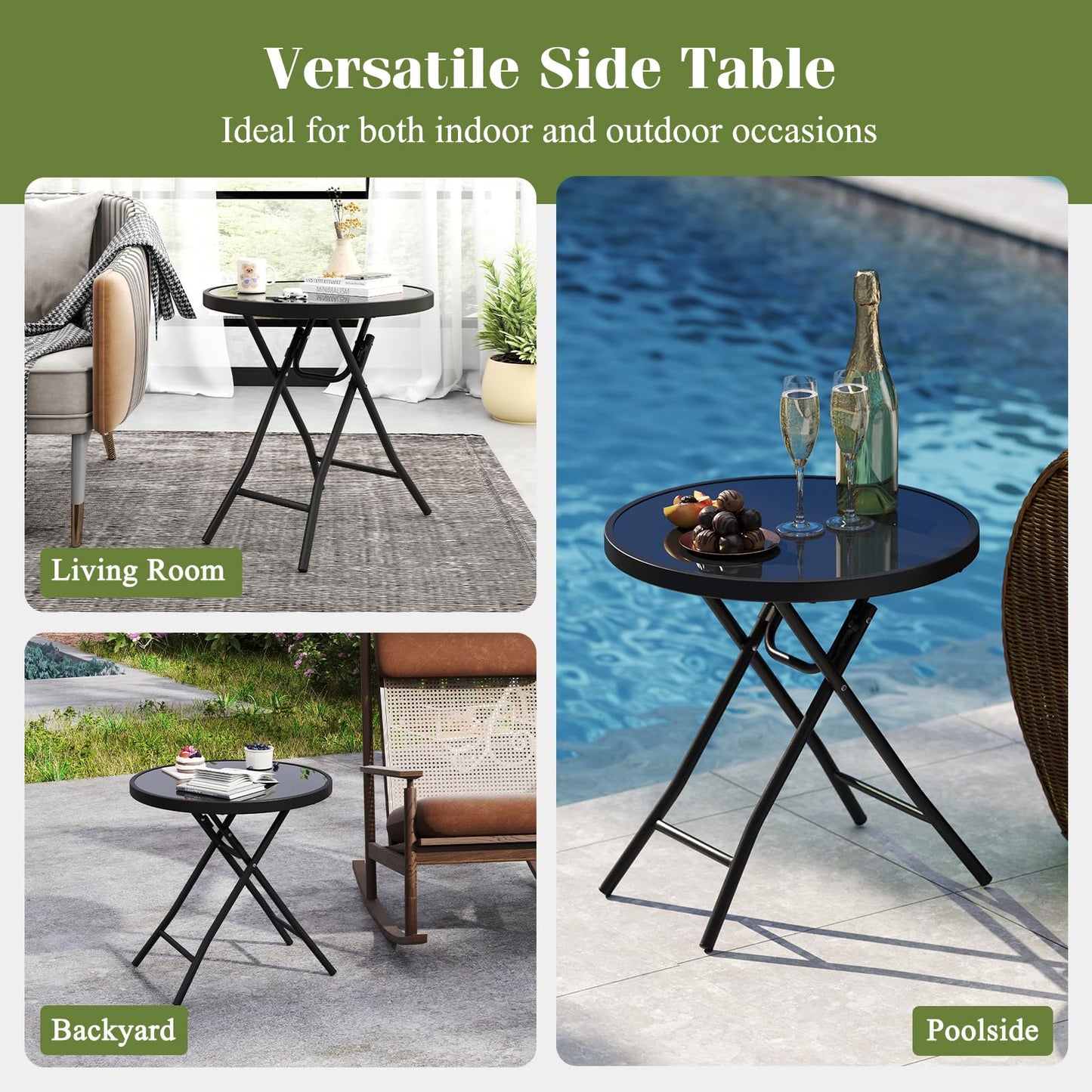 46cm Round Tempered Glass Top Small Garden Table