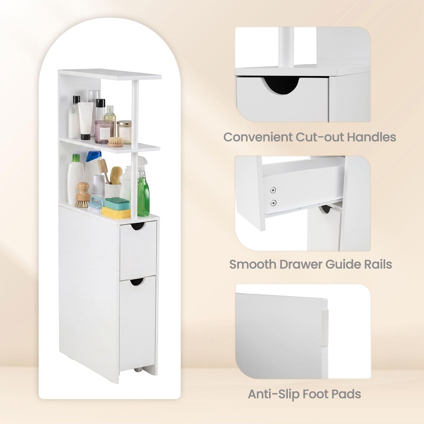 Tall Bathroom Cabinet, Freestanding Slim Bathroom Storage Unit with Open Shelves
