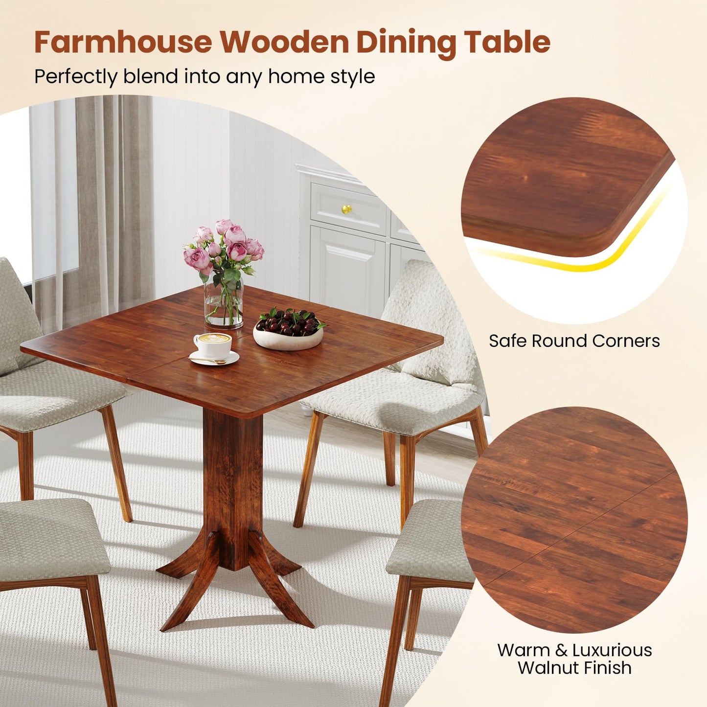 33 Inch Square Dining Table with Pedestal Base