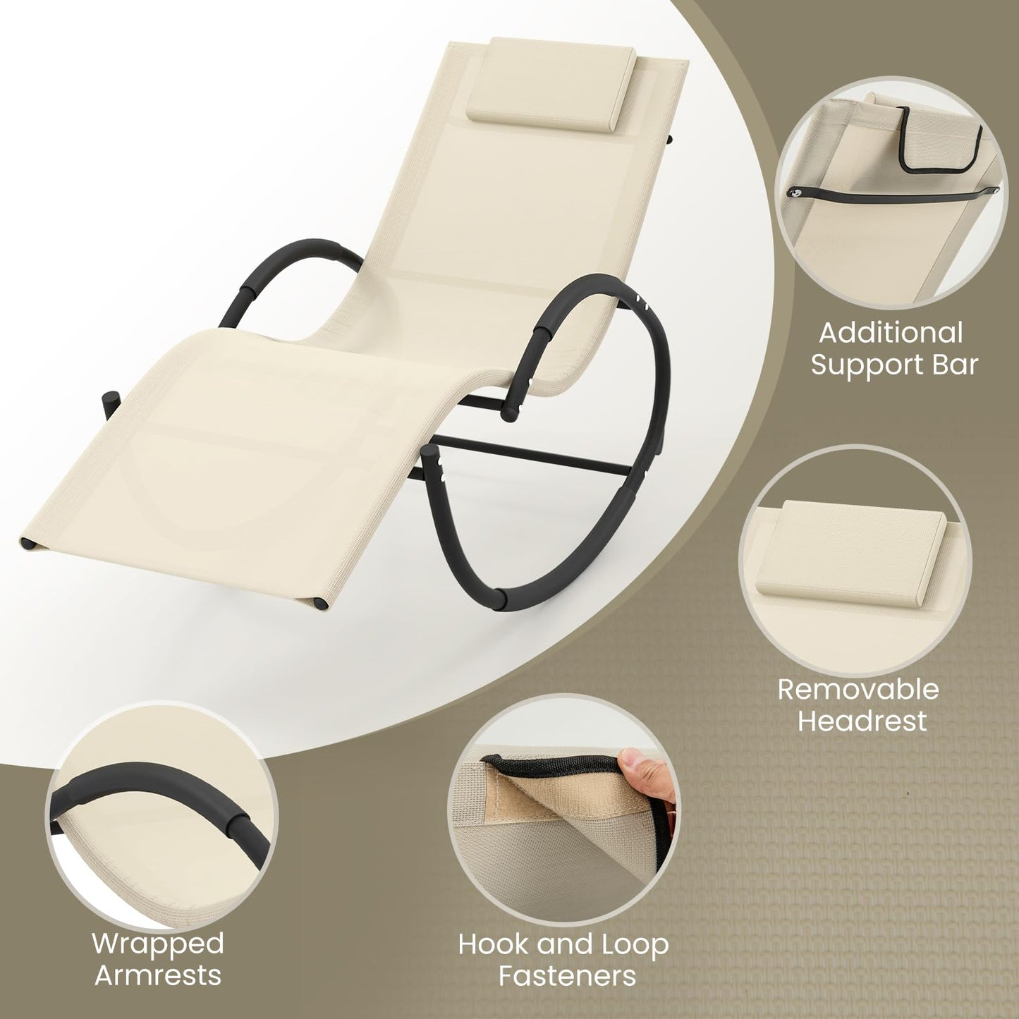 Outdoor Zero Gravity Recliner Garden Chair with Removable Headrest