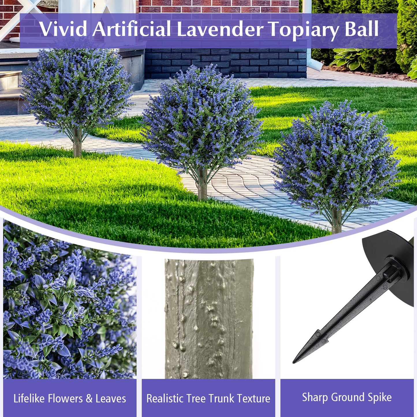 Sun-proof Fake Floral Greenery Topiary Plants for Porch, Garden, Yard (60cm, Lavender Tree)