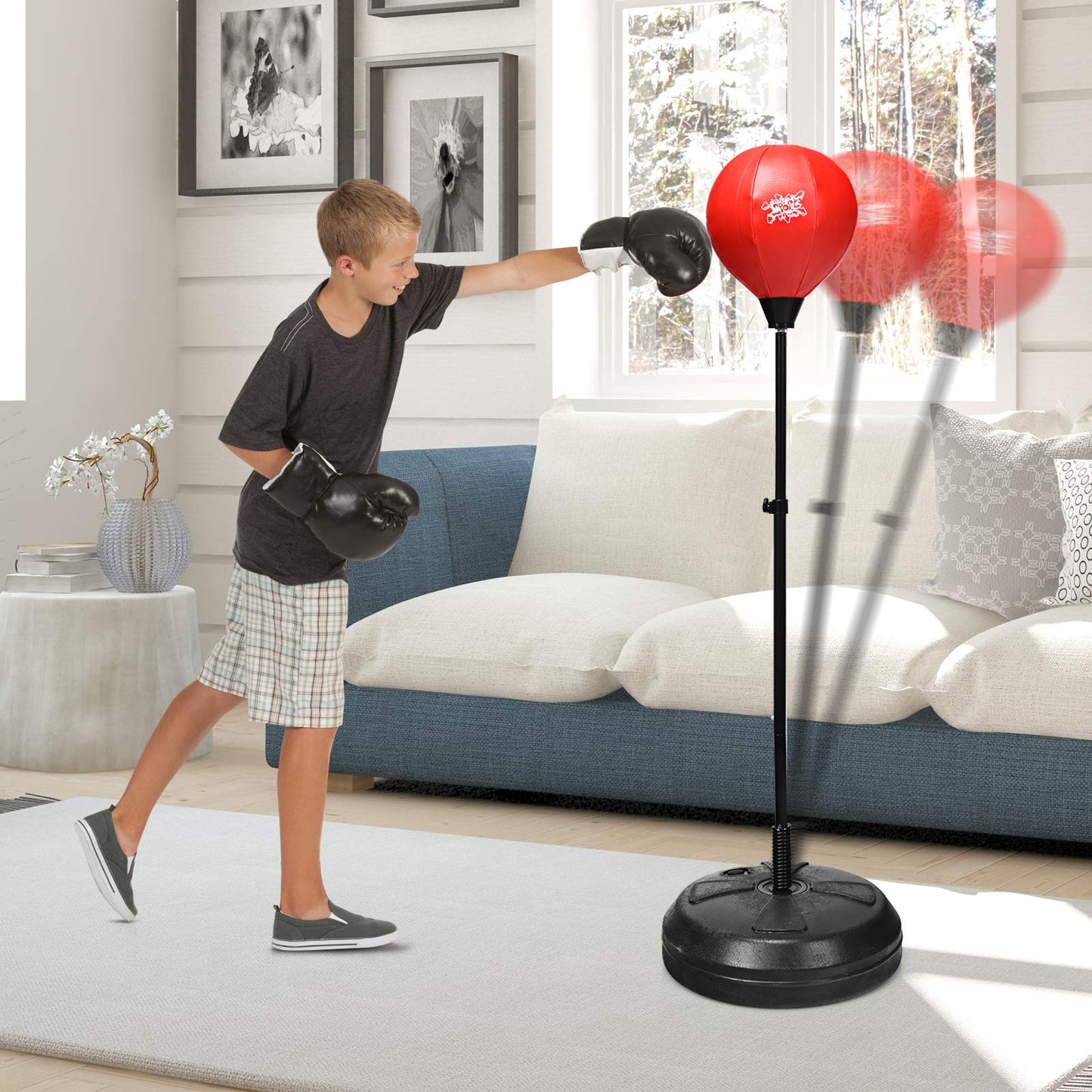 122cm Height Adjustable Punching Ball Stand Box with Stand and Gloves