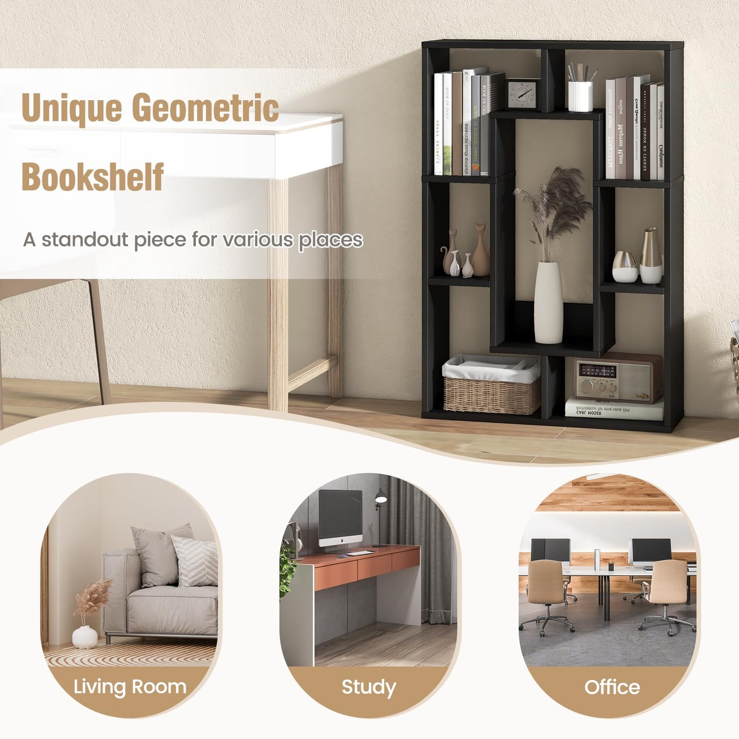 7-Cube Geometric Bookshelf Open Bookcase with Anti-Toppling Device