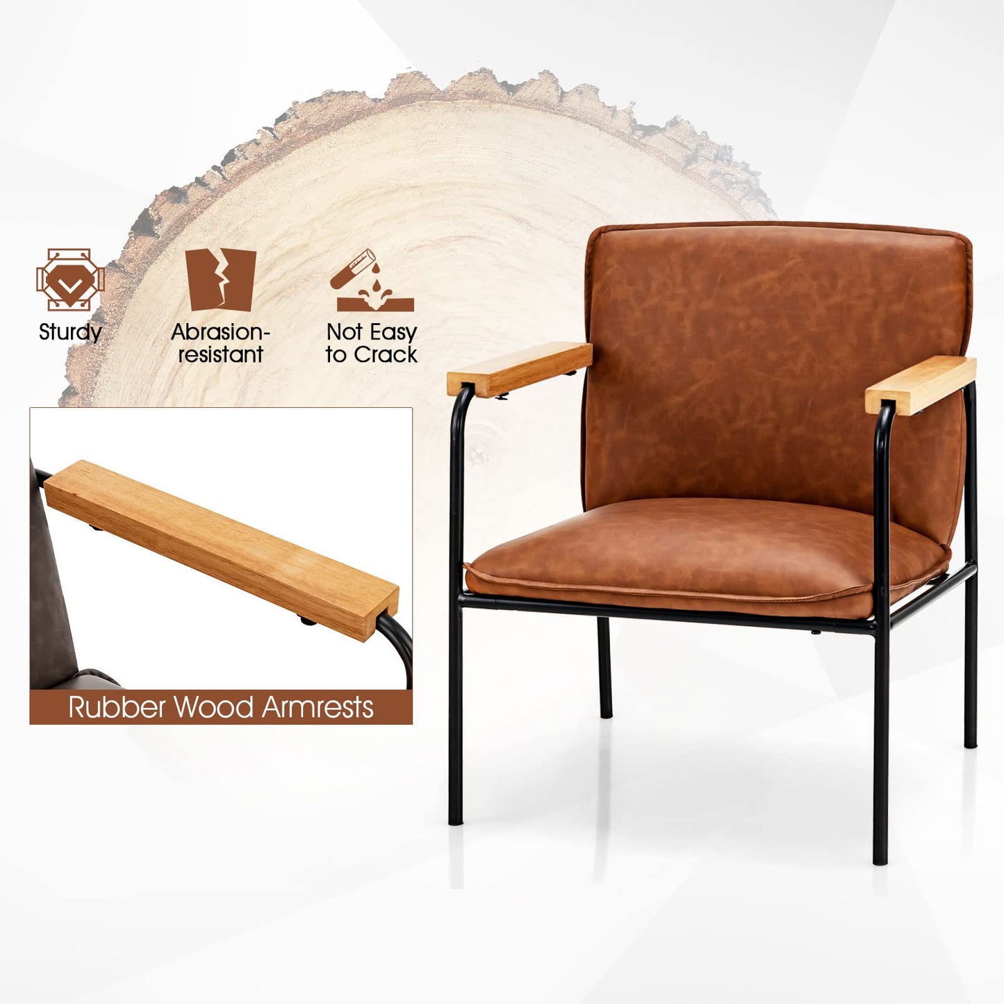 PU Leather Accent Chair with Armrests Backrest and Seat Cushion