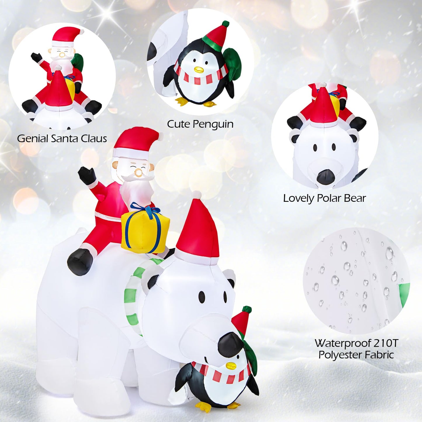 Inflatable Christmas Santa Claus, Self Inflating Xmas Decoration with LED Lights and Blower