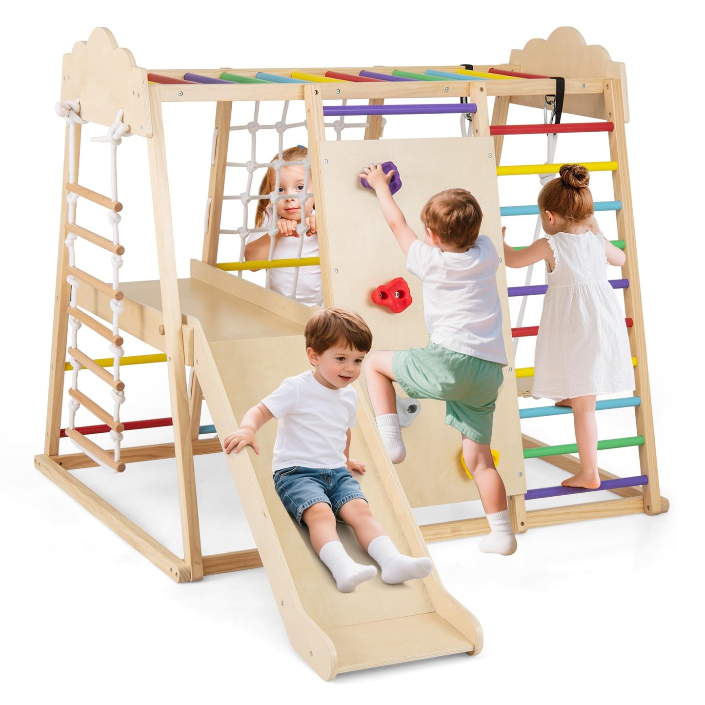 8-in-1 Indoor Jungle Gym for Kids Wooden Montessori Climbing Toys