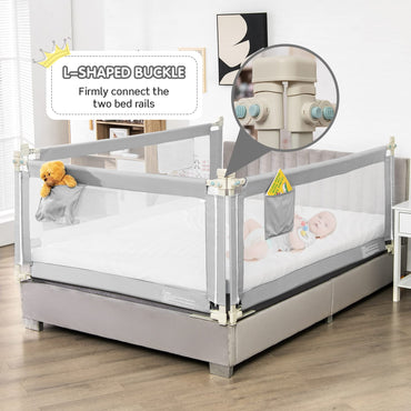 Bed Rail, Height Adjustable Toddler Protection Guard with Storage Pocket and Double Safety Lock