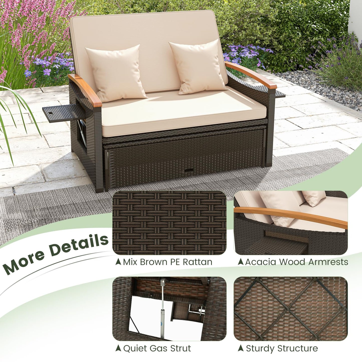 Patio Double Chaise Lounger Sun Bed with 4-Level Adjustable Back