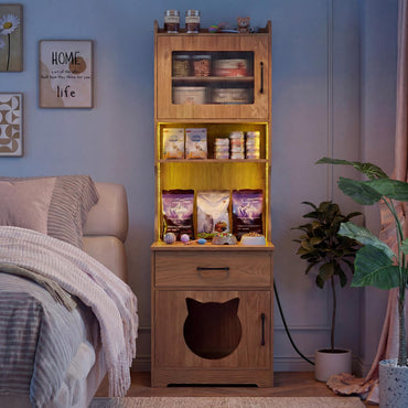 152 cm Tall Cat Litter Box Enclosure with Adjustable LED Light