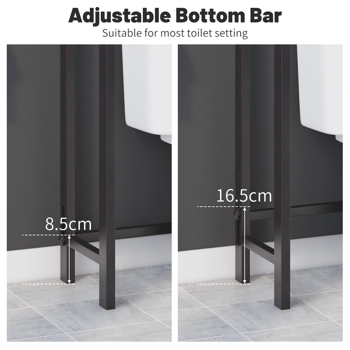 Freestanding Bathroom Shelf Space Saver with 3-Tier Mesh Shelves and 3 Hooks