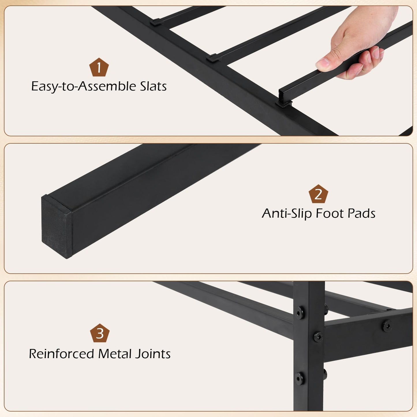 3ft Single Bed Frame, Metal Platform Bed Base with Upholstered Headboard and Underbed Storage