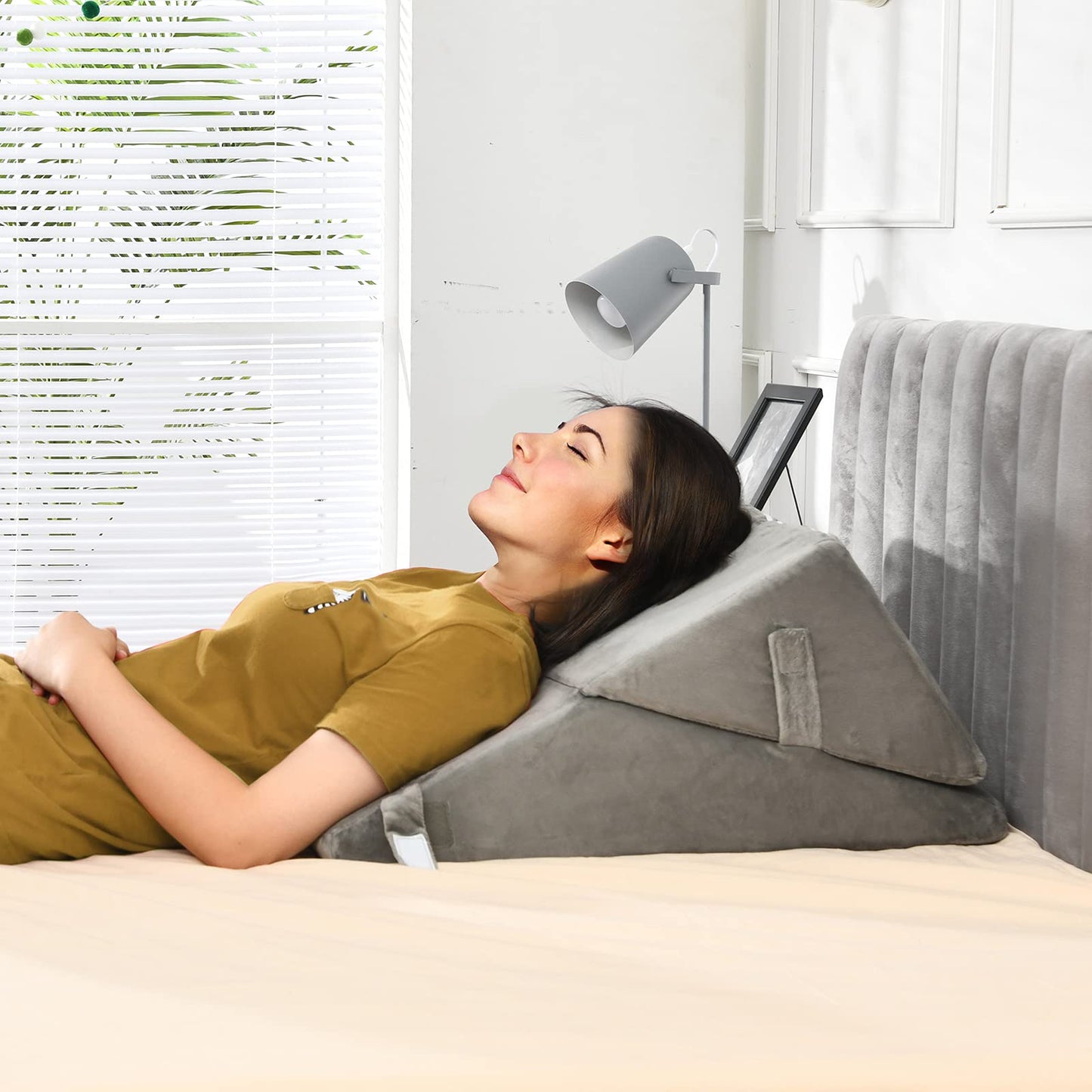 Bed Wedge Pillow with Headrest and Washable Cover for Reading