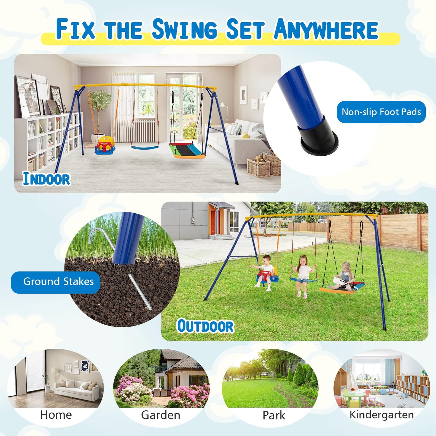 Heavy Duty Extra Large Metal Swing Frame with Platform Swing