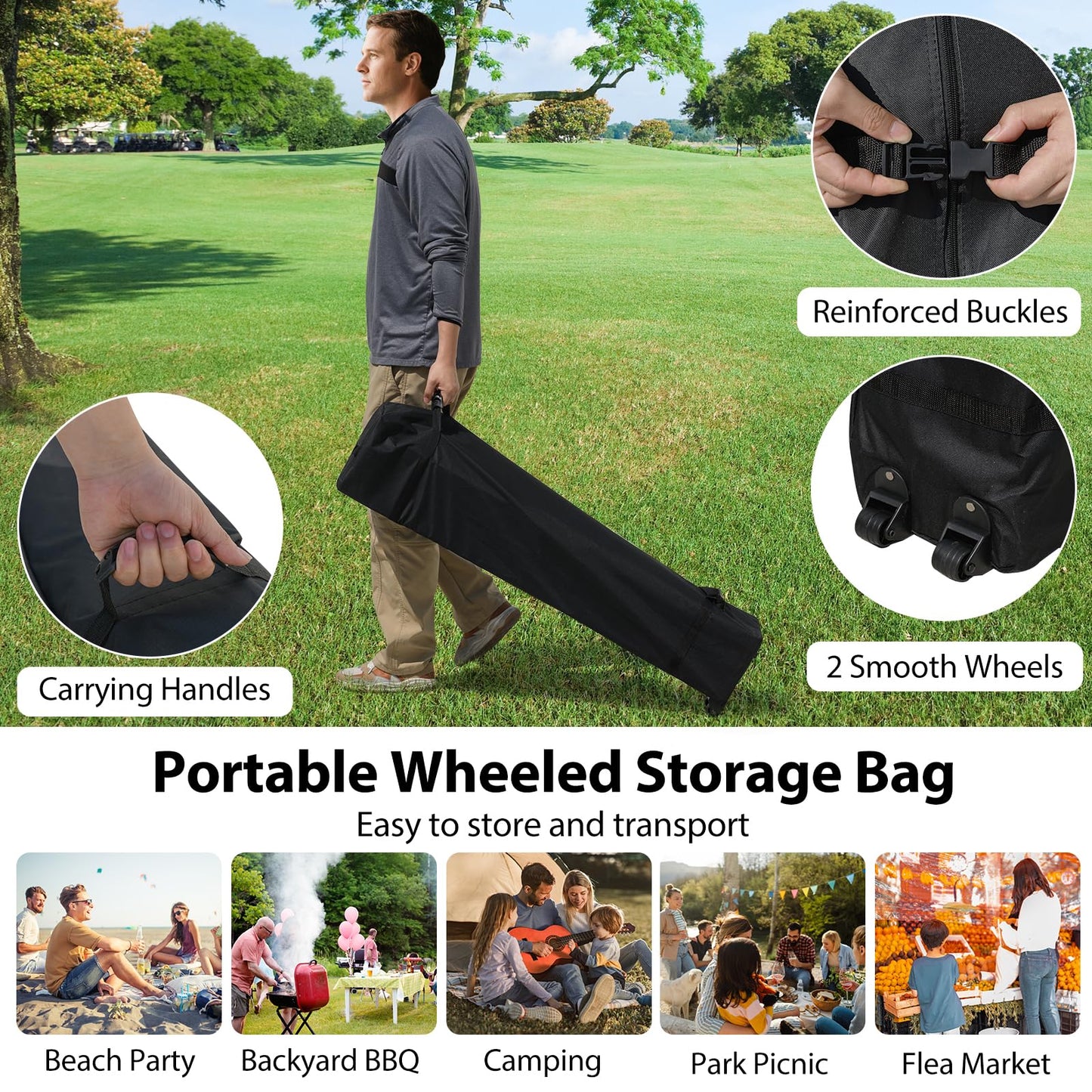 3 x 3 m Pop up Canopy Tent with 1 Sidewall Wheeled Bag