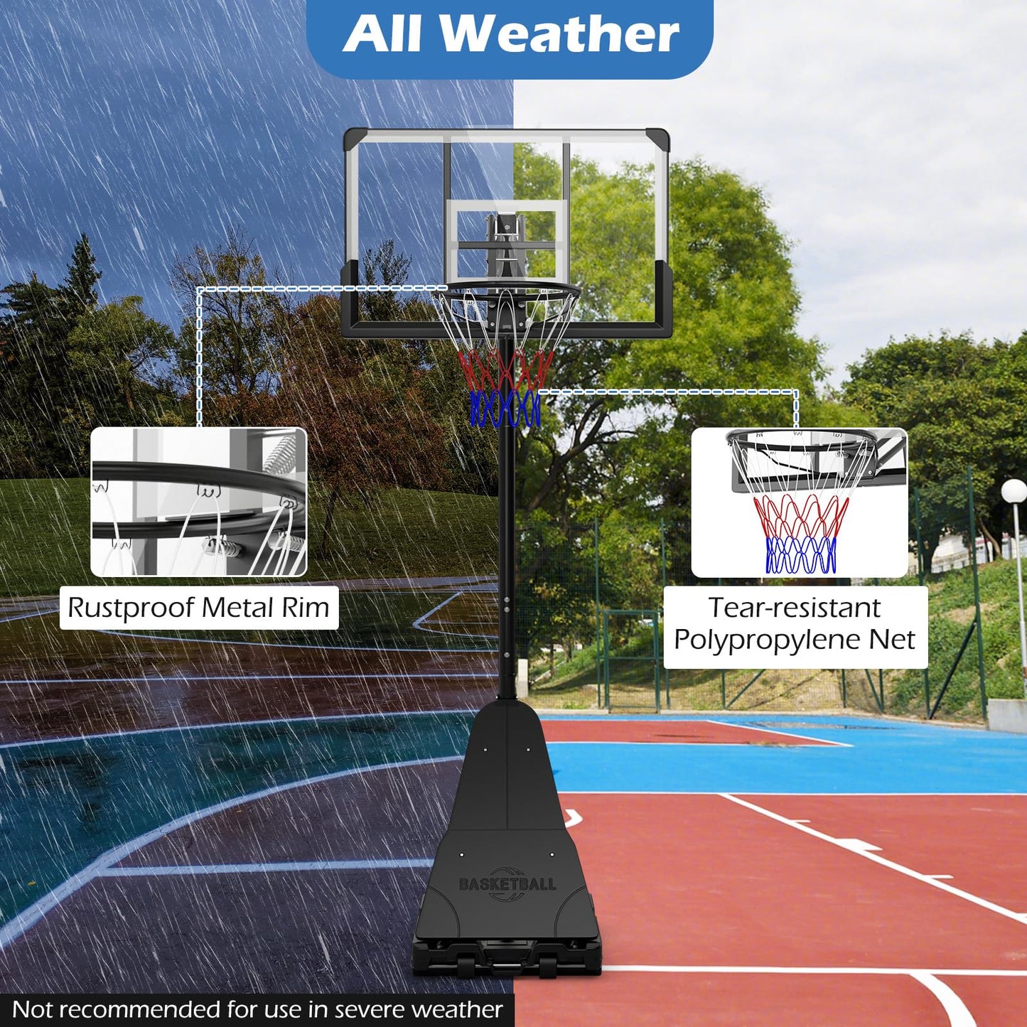 Basketball Hoop System with 44 Inch Shatterproof Backboard and Basketball Rebounder