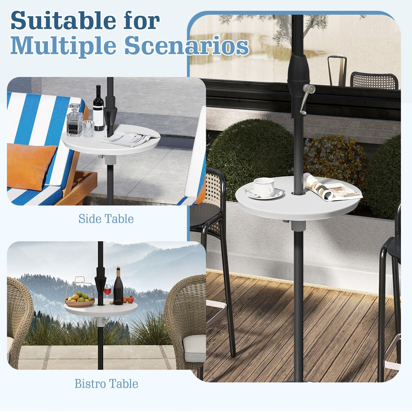 Outdoor Umbrella Table, Adjustable Round Parasol Table Cup Holder
