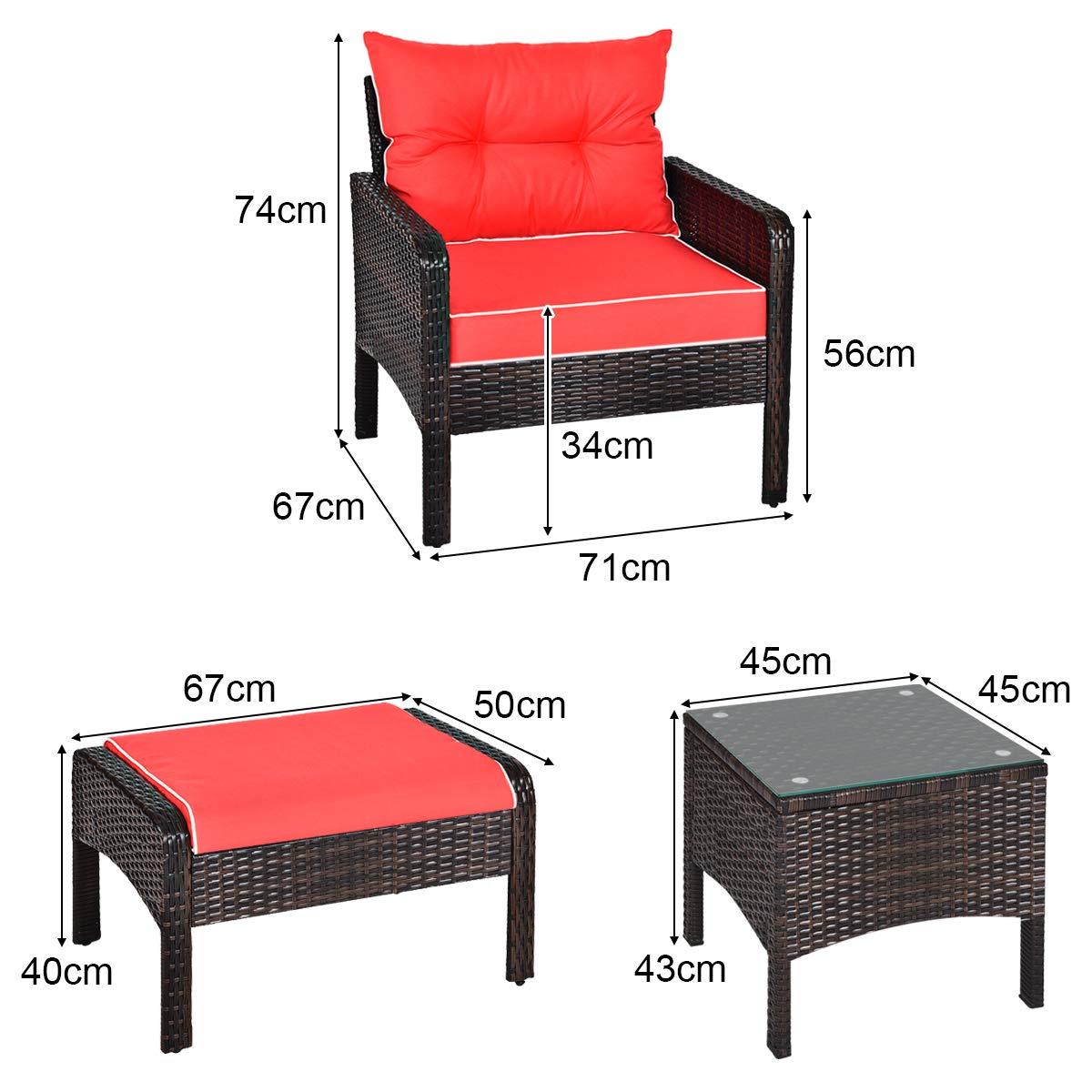 4-Seater Cushioned Sofa Chair with Glass Top Coffee Table and Footstool