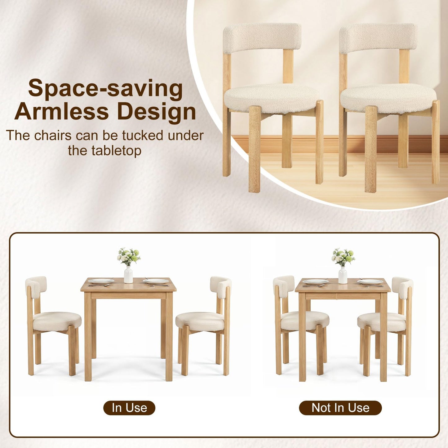 Dining Chairs Set of 2, Teddy Fleece Upholstered Kitchen Chairs with Padded Seat