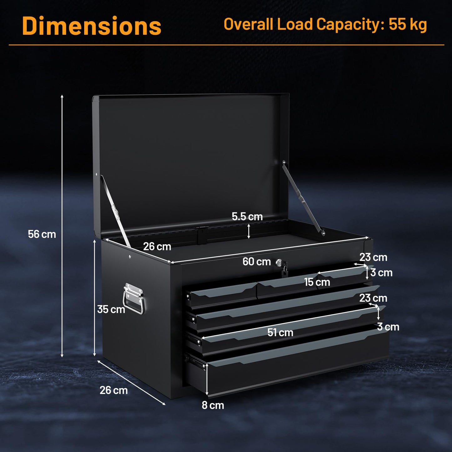 Steel Tool Box Chest Case with 6 Drawers Top Storage Automatic Lock