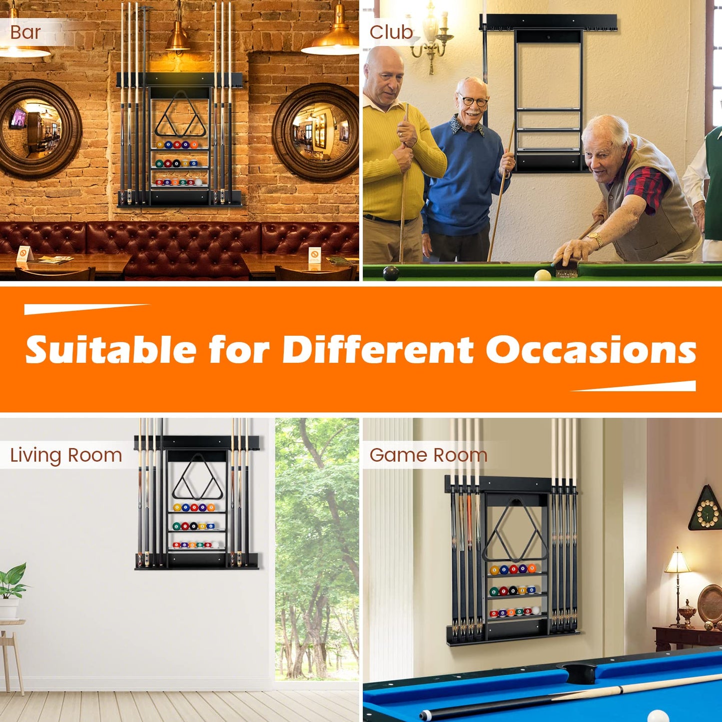 Wall Mounted Billiard Stick Holder Pool Cue Rack Only