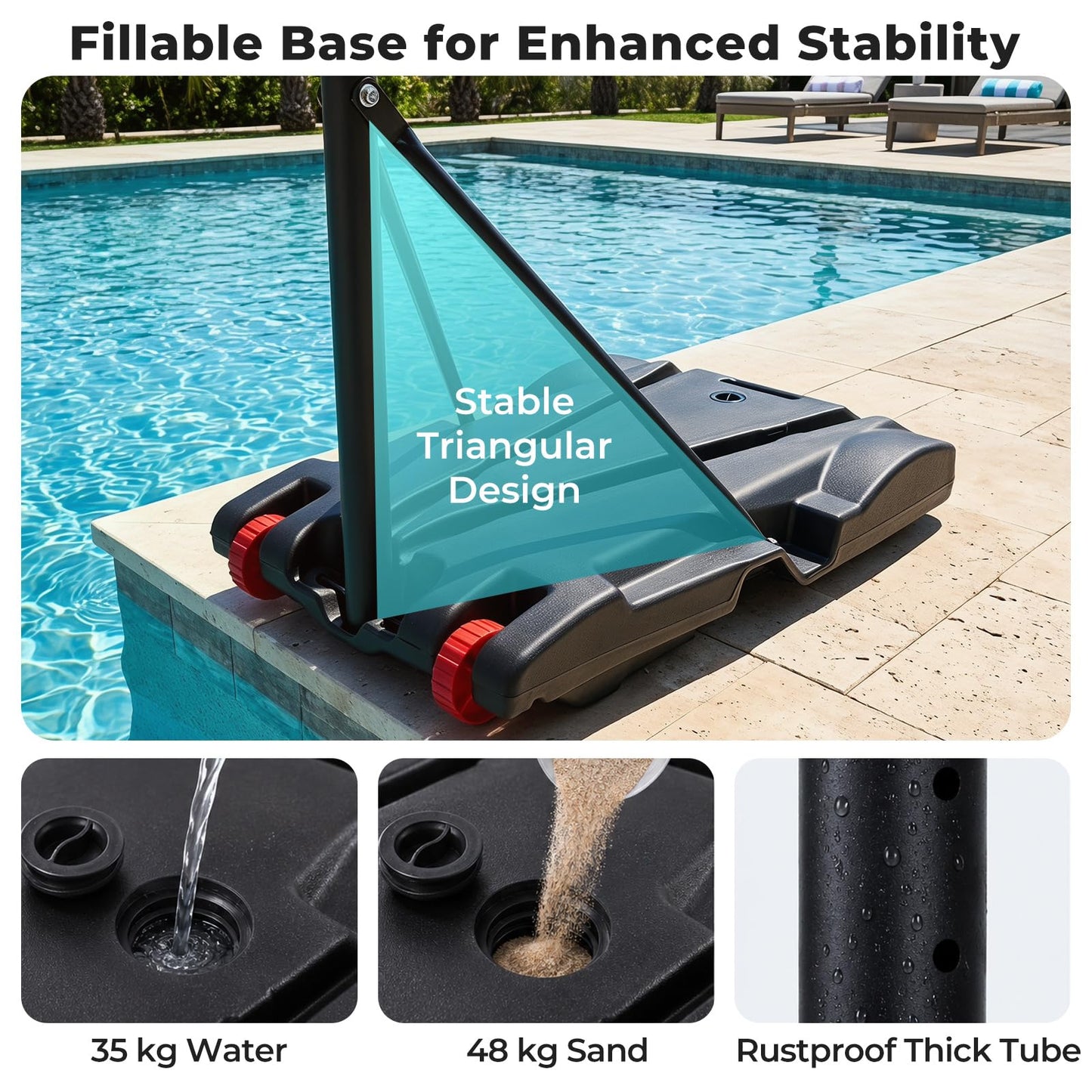 Pool Basketball Hoop with LED 8-Height Adjustable Swimming Pool Basketball