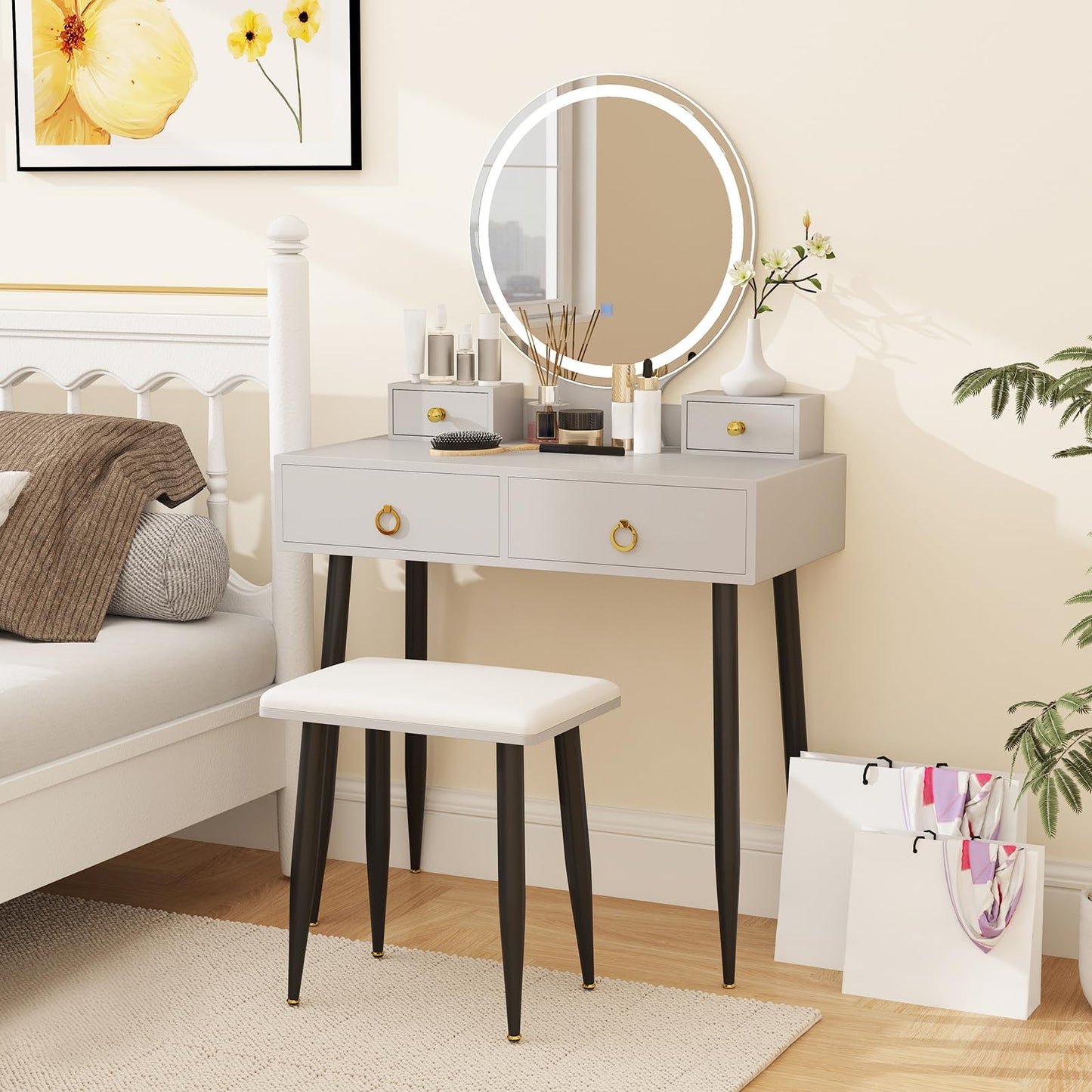 Makeup Vanity Desk with Lighted Mirror for Bedroom