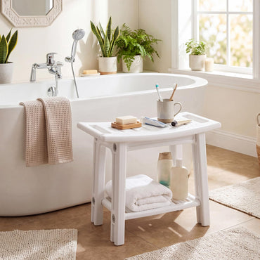 Shower Bench, HDPE Waterproof Bathroom Stool Seat for Inside Shower | Shelf, Handles, Shower Head Holders
