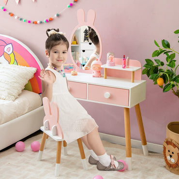 2-in-1 Kids Princess Vanity Table and Chair Set