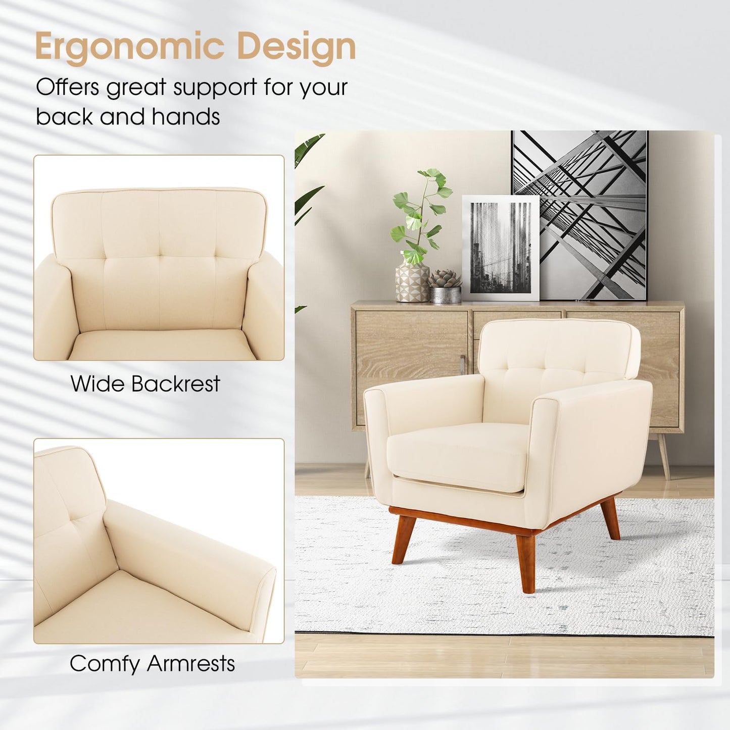 Modern Accent Armchair with Removable Padded Seat Cushion