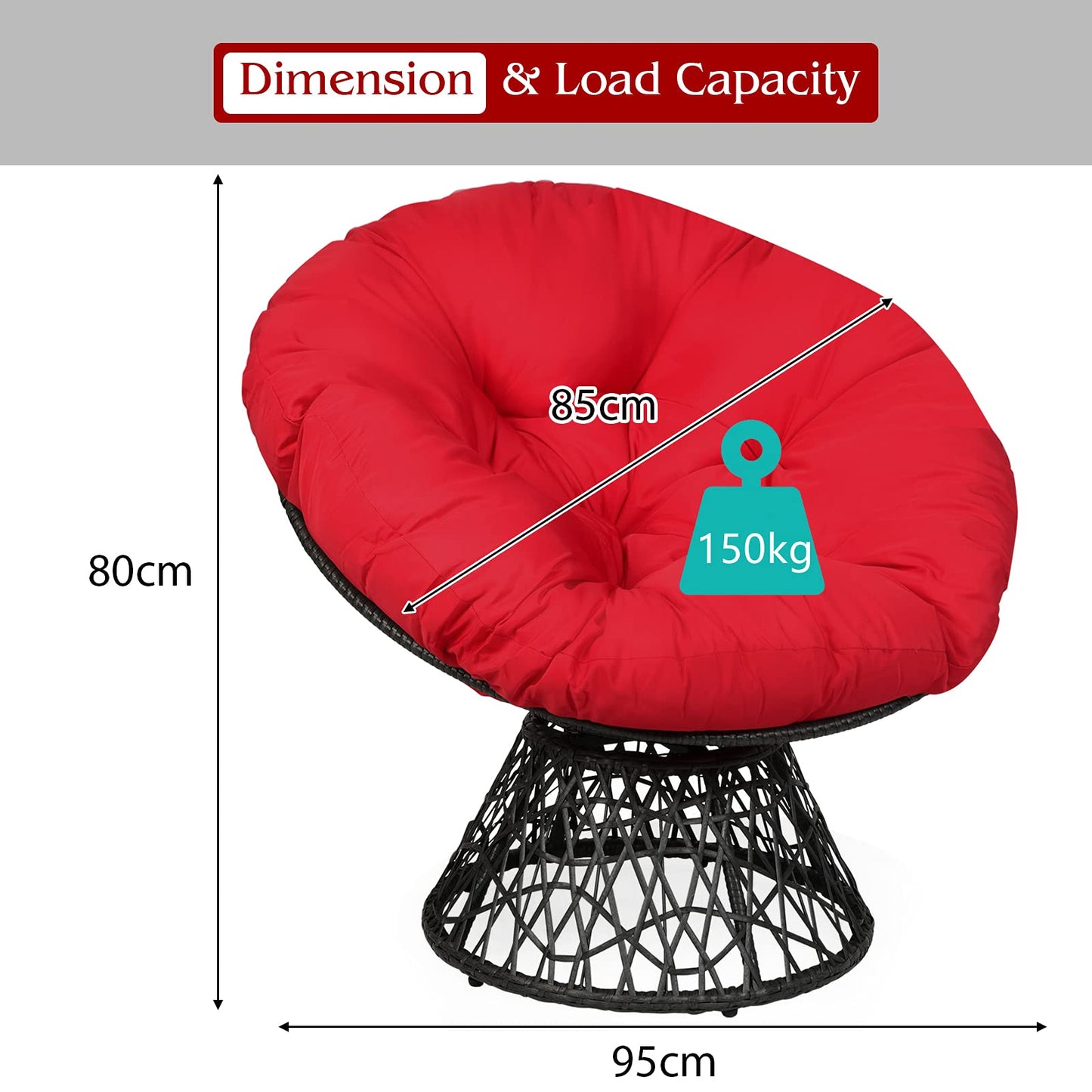 Swivel Rattan Papasan Chair Glider Deep Seat with Cushion