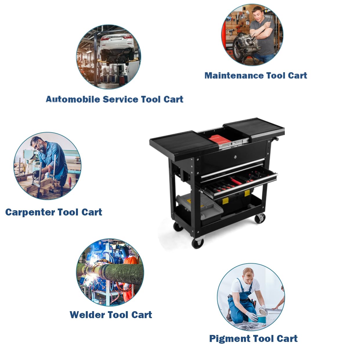 Lockable Rolling Tool Cart with Wheels and Drawers