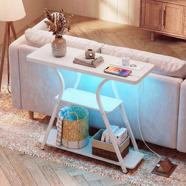 Console Table with LED Light and Power Outlet, 3-Tier Narrow Entryway Table