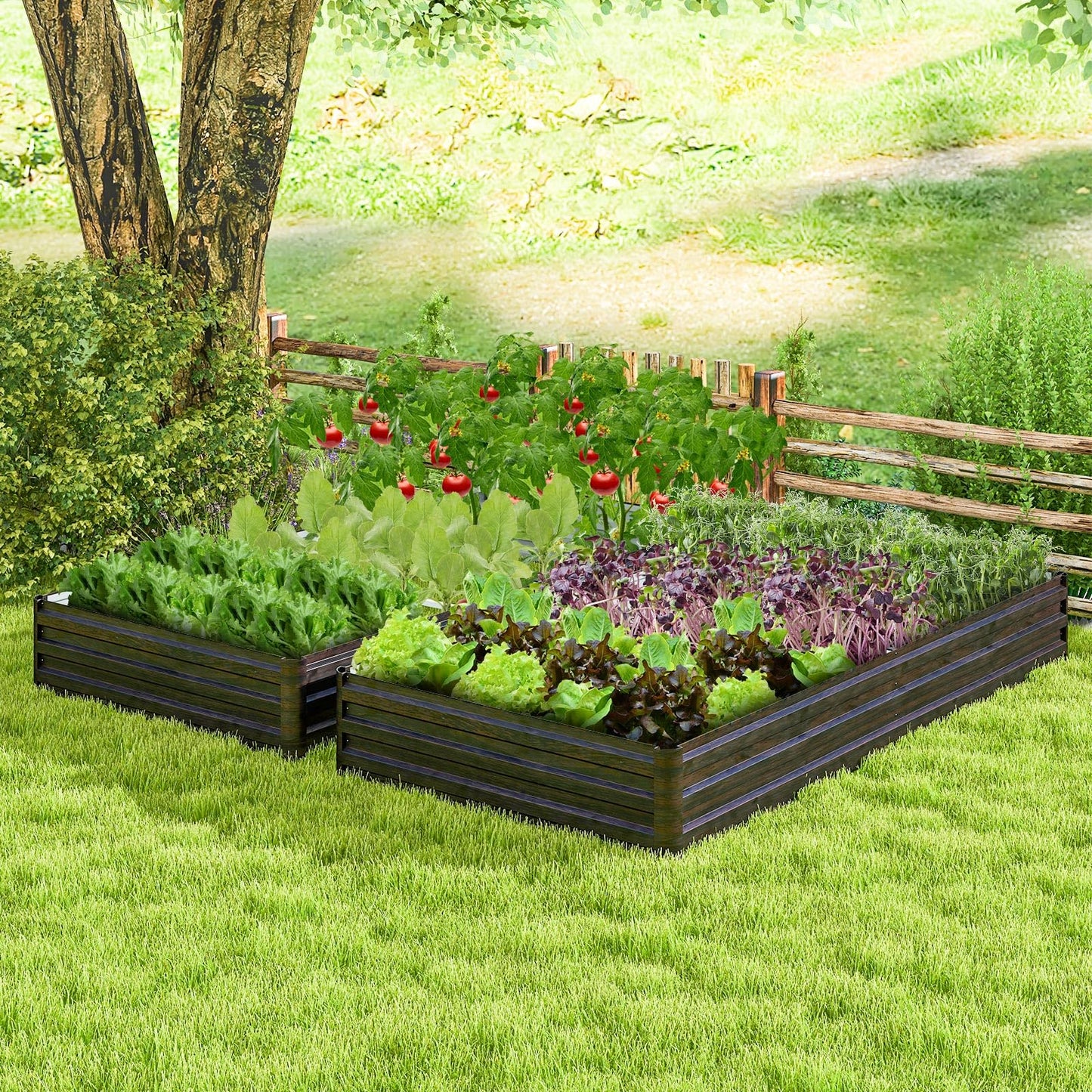 240 x 120 x 30 cm Metal Rectangular Raised Garden Bed with Open Bottom