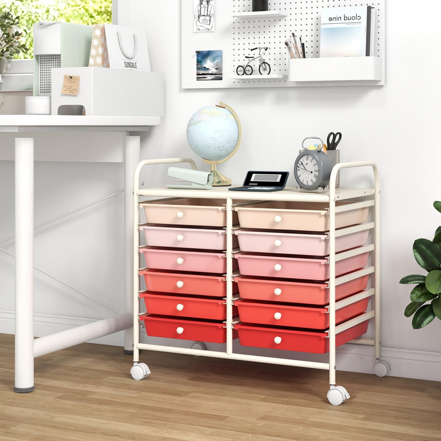 Metal Frame Utility Storage Organizer Cart with Lockable Wheels