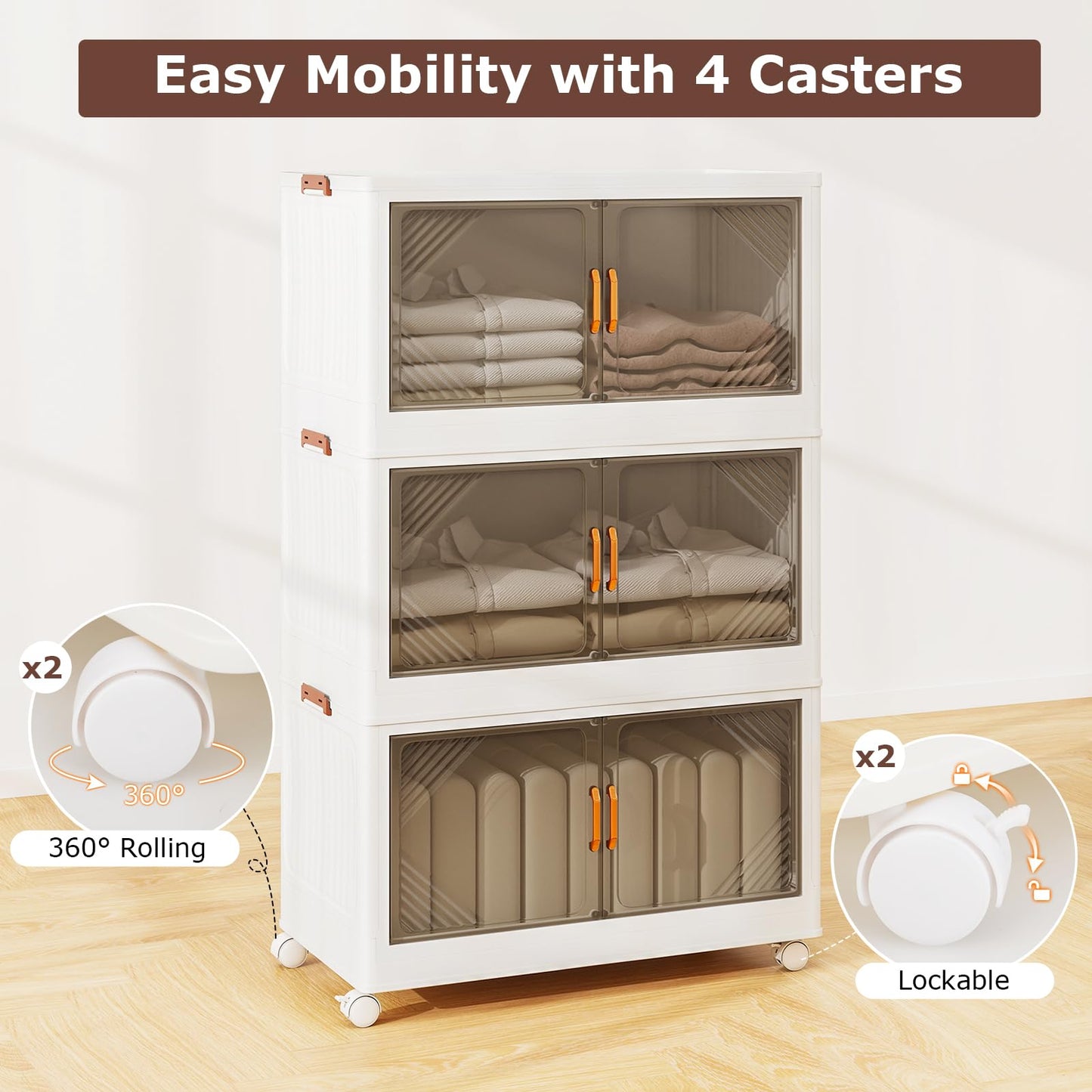 Stackable Storage Containers with Wheels and Doors for Bedroom