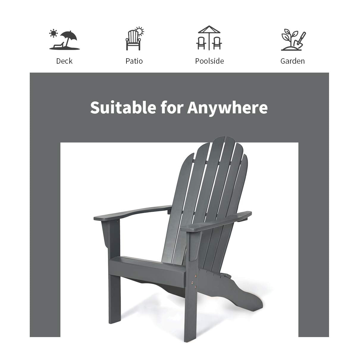 Acacia Wood Adirondack Lounger Chair with Slatted Seating, Ergonomic Design