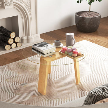 Round Coffee Table with Rubber Wood Tripod Support Frame