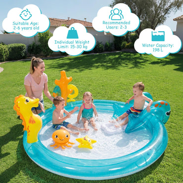 Inflatable Play Center, Marine Life Spray Paddling Pool with Slide & Sprinkle