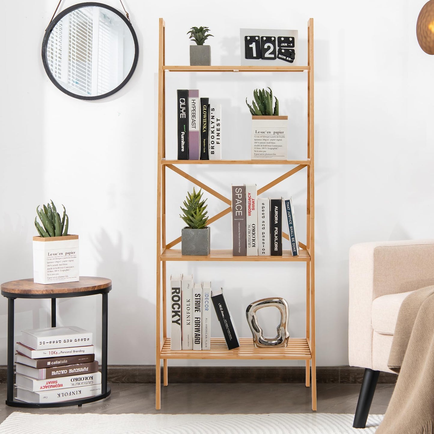 4 Tier Freestanding Bookcase with Anti Toppling Device for Living Room