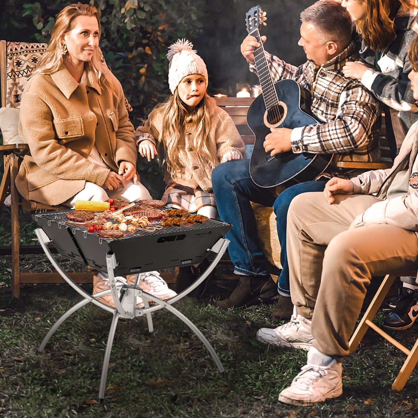 3-In-1 Stainless Steel Portable Campfire Grill with Cooking Grills