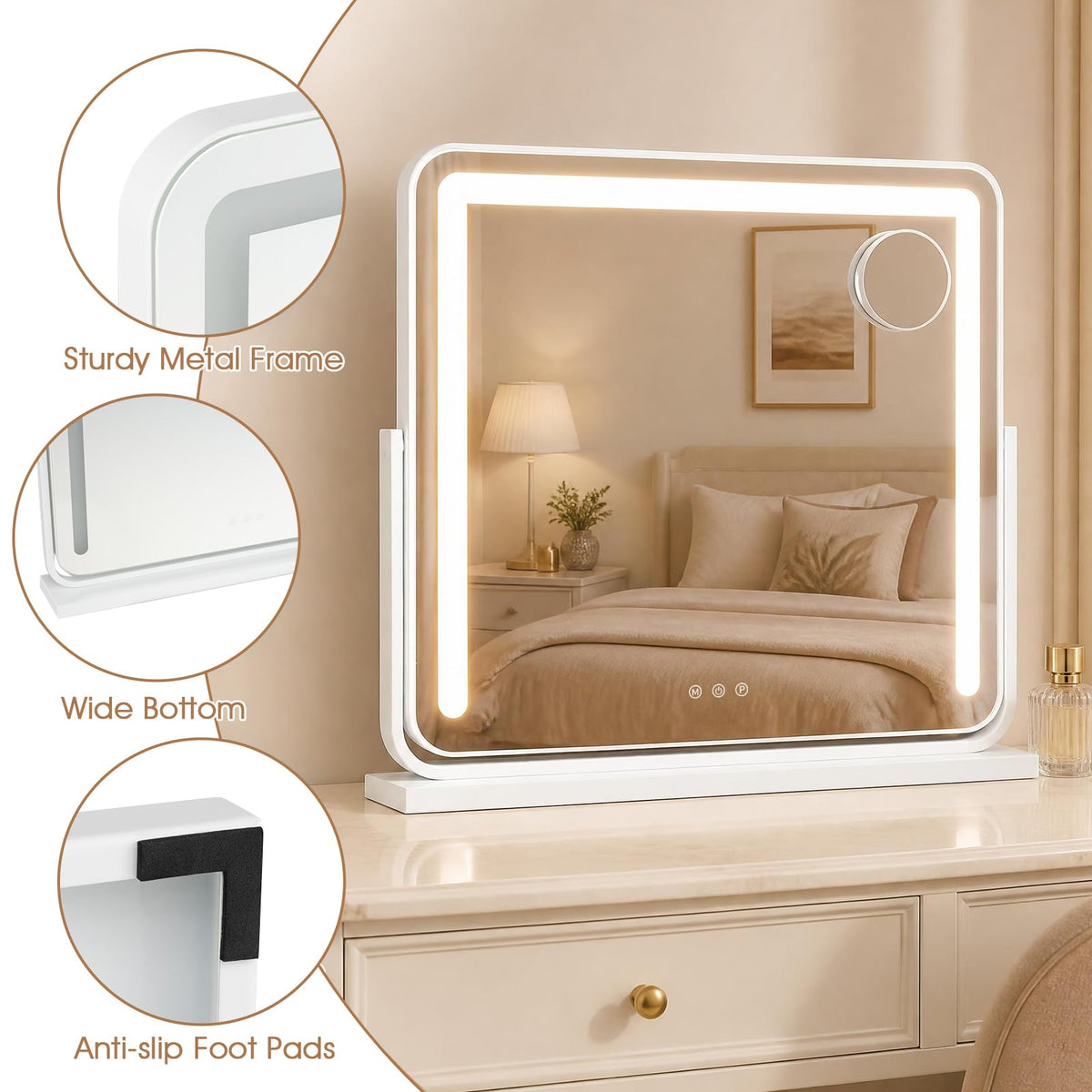 Hollywood Vanity Mirror with Lights, 60 x 52cm LED Makeup Mirror