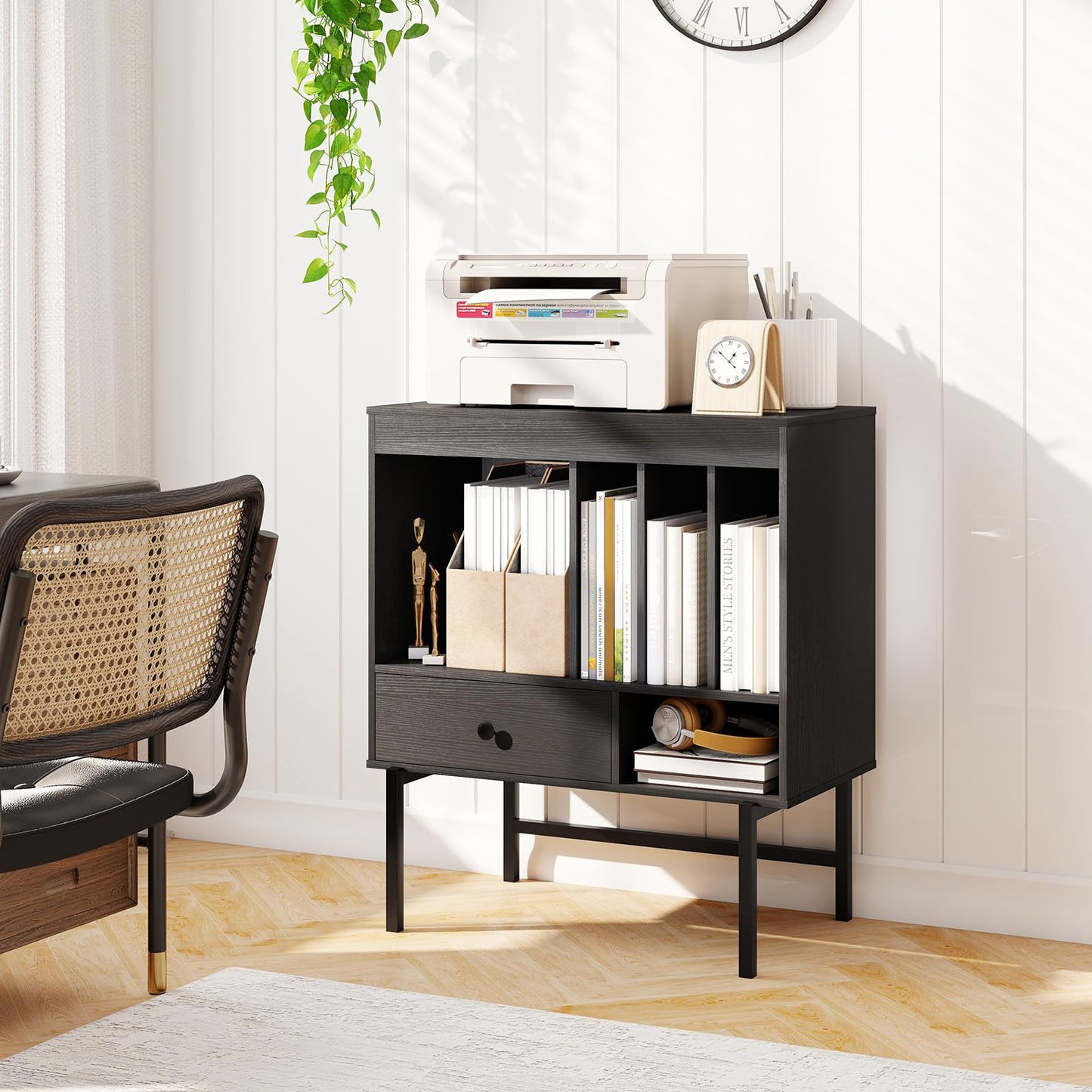 Large Record Player Stand with Open Compartments and Album Holders
