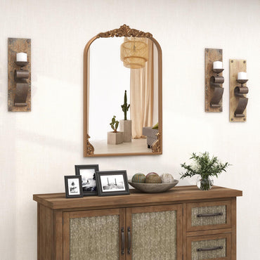 Decorative Wall Mirror, Baroque Ornate Arched Mirror with Hanging Hooks