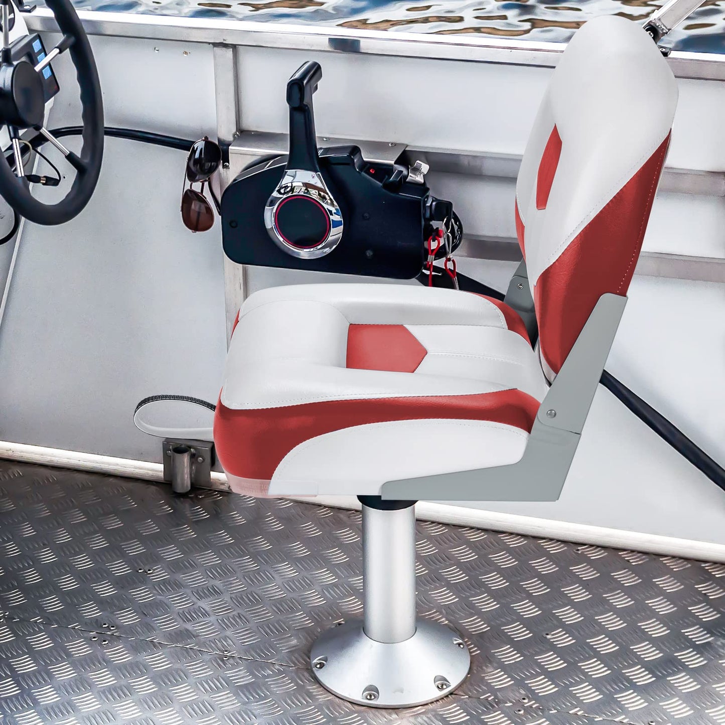 2 Pieces Folding Low-Back Boat Chair Set with Long Fixation Strap